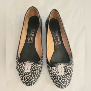 Salvatore Ferragamo black leather studded ballet flats size 7